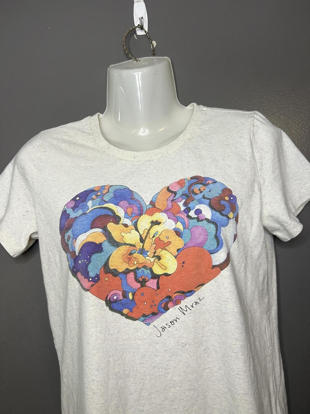 Jason Mraz Organic Sound Shirt Womens Medium White Heart Music Graphic Tee Top